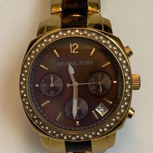 Michael Kors Tortoise Shell Gold and Crystal Watch